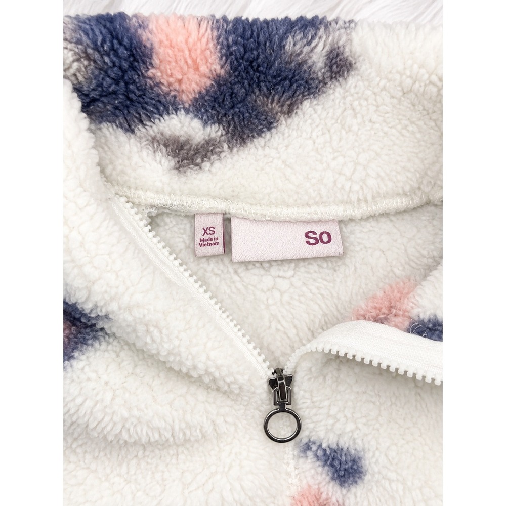 SO Sherpa Fleece Pullover XS | Southwestern Boho Quarter Zip Cropped - Picture 2 of 2